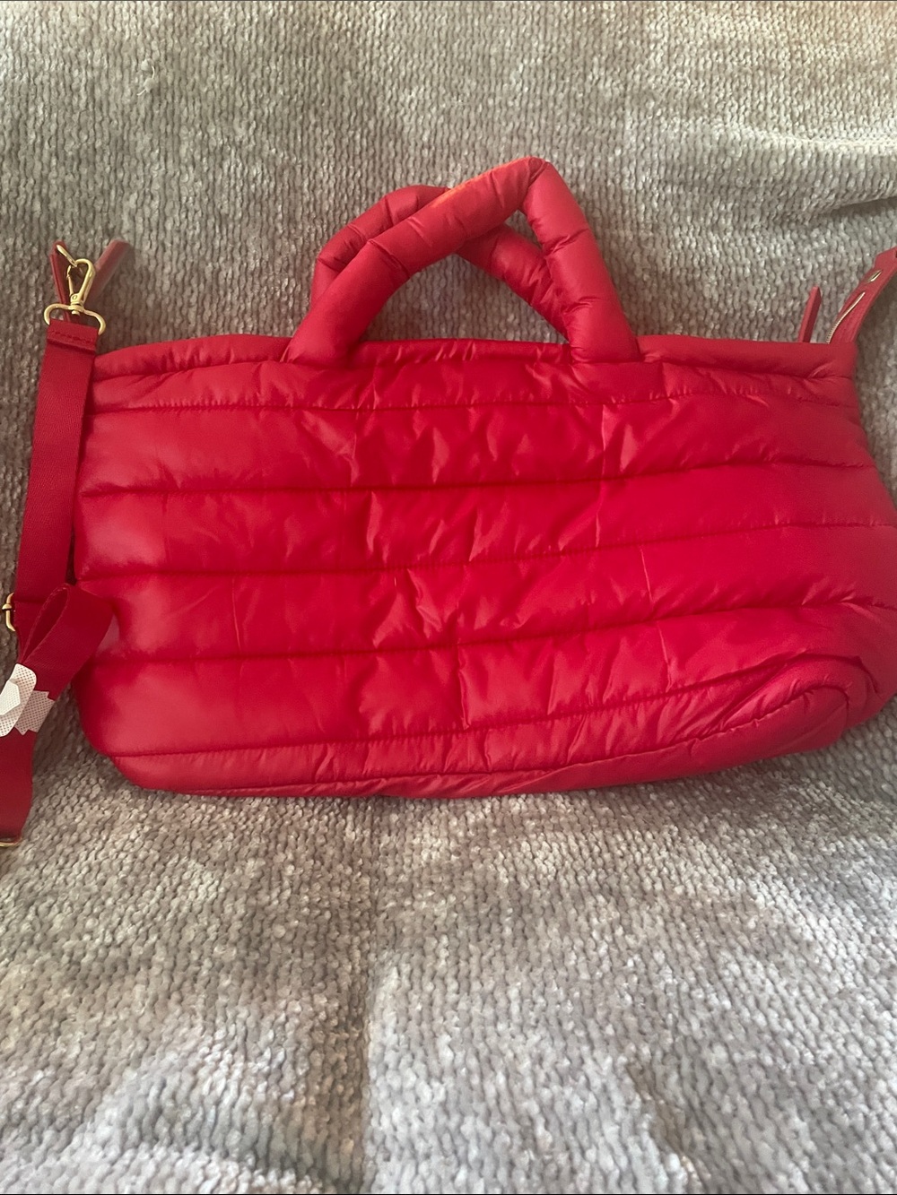 Estee Lauder Red Quilted Puffer Tote